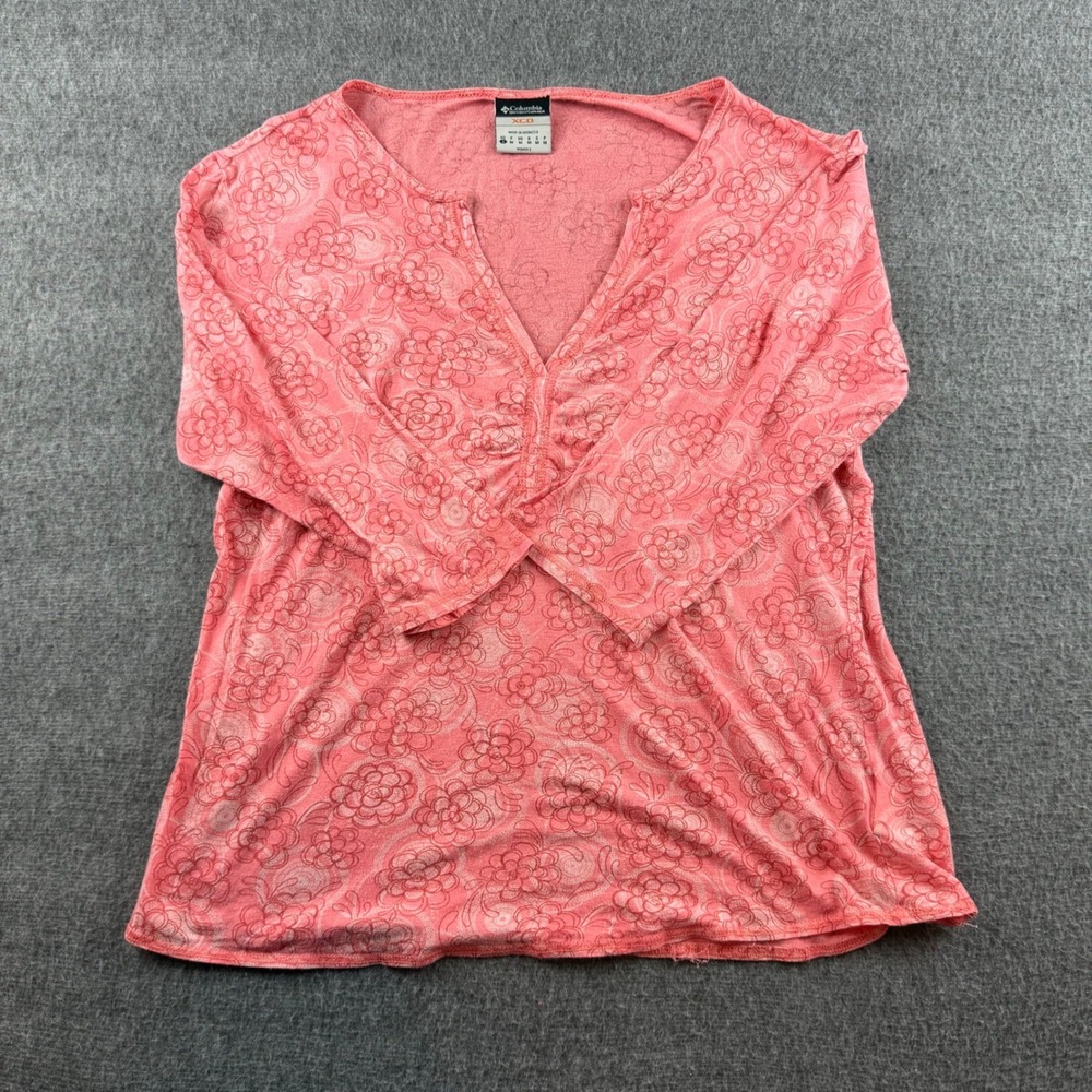 Columbia XCO Top Women's S Pink Floral Long Sleeve V-Neck Cotton AL 2528